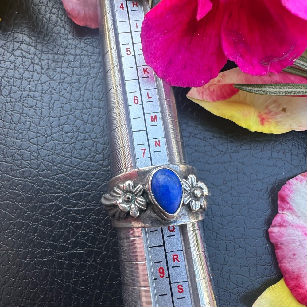 Vintage Sterling Silver 925 lapis lazuli Floral Ring size 7 1/2